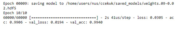 Validation accuracy of 0.994 after 10 epochs